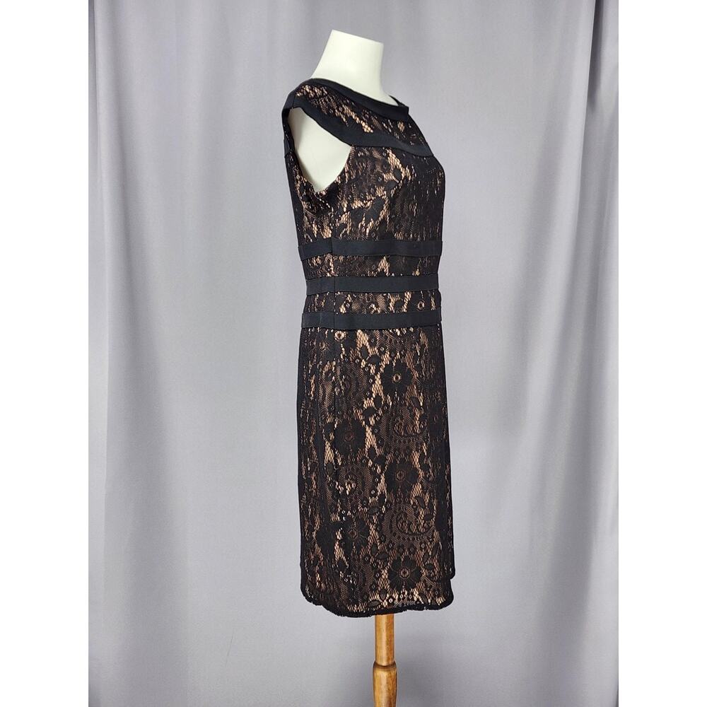 Adrianna Papell Dress Womens 8 Black Lace Sheath Cocktail Lined Cap Sleeve - Picture 3 of 13
